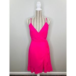 Cupcakes and Cashmere Vibrant Pink Ruffle Wrap Dress Women Small Barbiecore NWT
